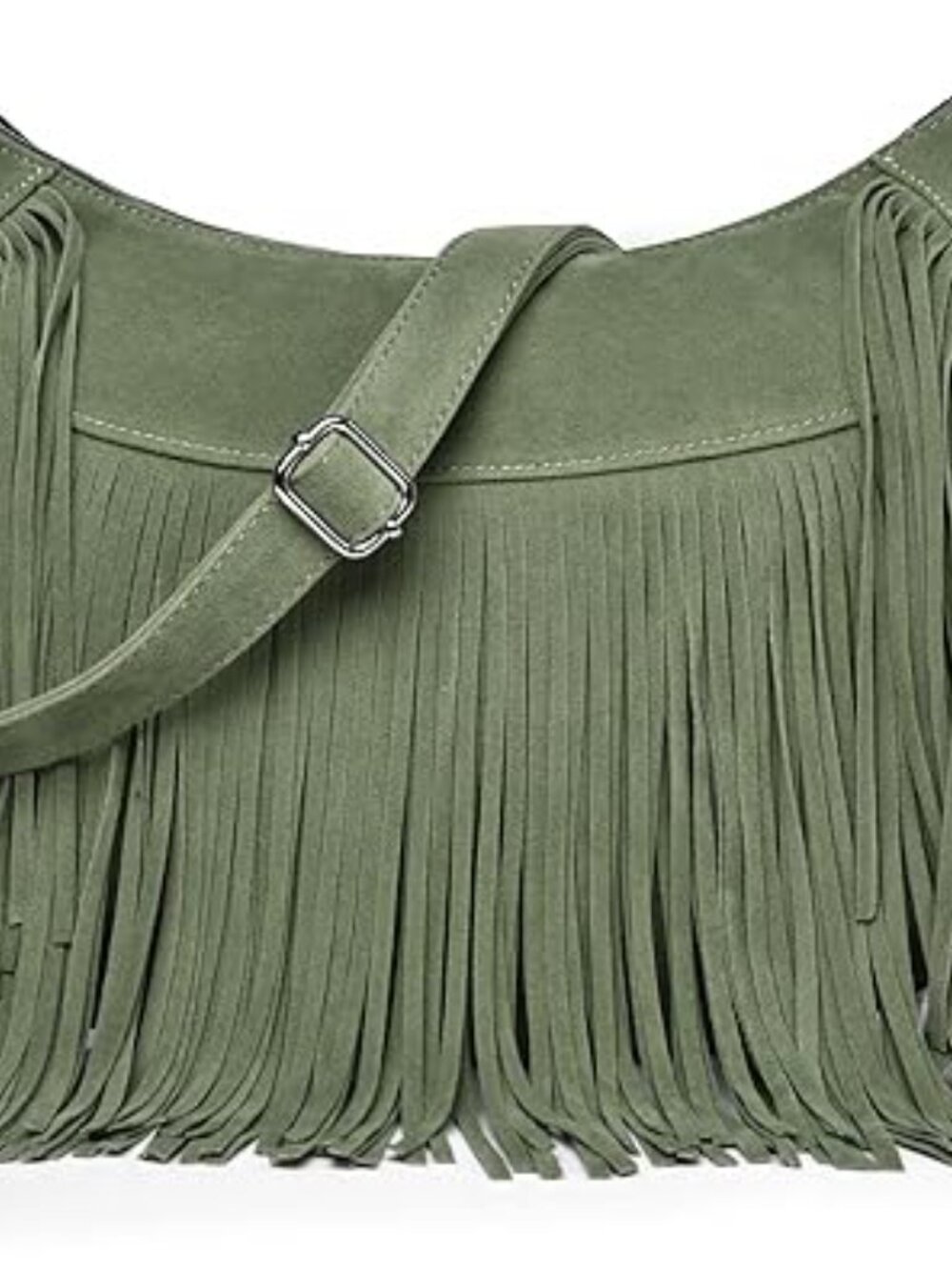 Boho Hobo Crossbody Bag Fringe Tassel Western PU Leather Purse green - Picture 3 of 5